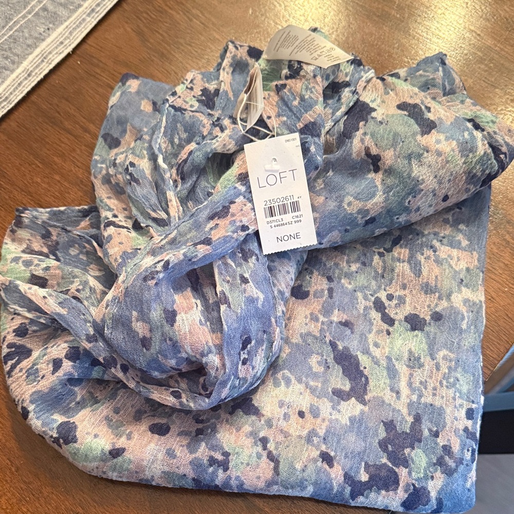 LOFT Blue Multi Floral Print Lightweight Infinity Scarf
